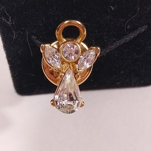 Brooch Guardian Angel Gold Rhinestone Pin Vintage